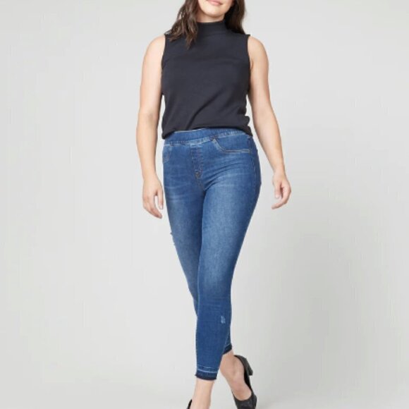 Spanx Distressed Ankle Skinny Jeans, Medium Wash - Picture 1 of 8